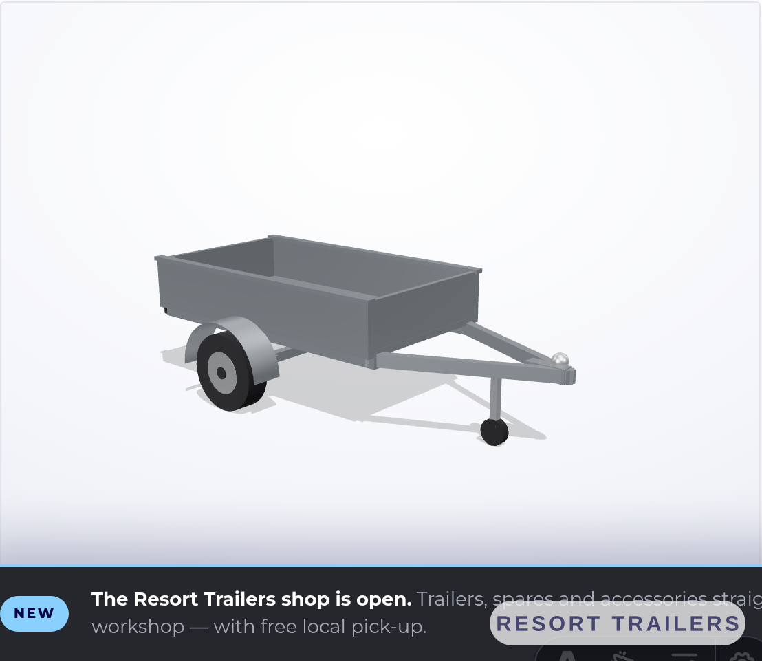 A galvanised box trailer in the 3D builder