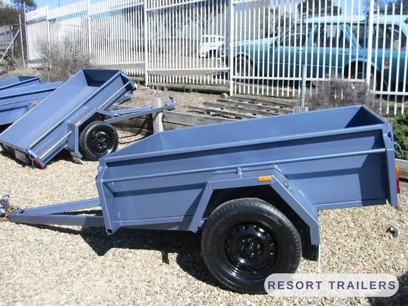 High-sided blue box trailer with drop tailgate — built by Resort Trailers