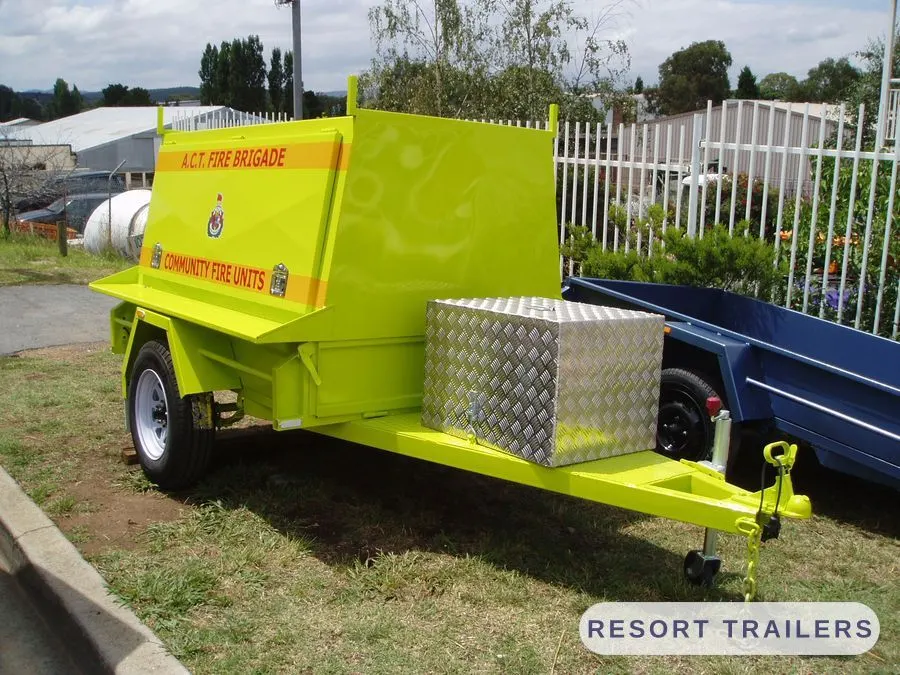 Canopy trailer finished in safety yellow — built by Resort Trailers