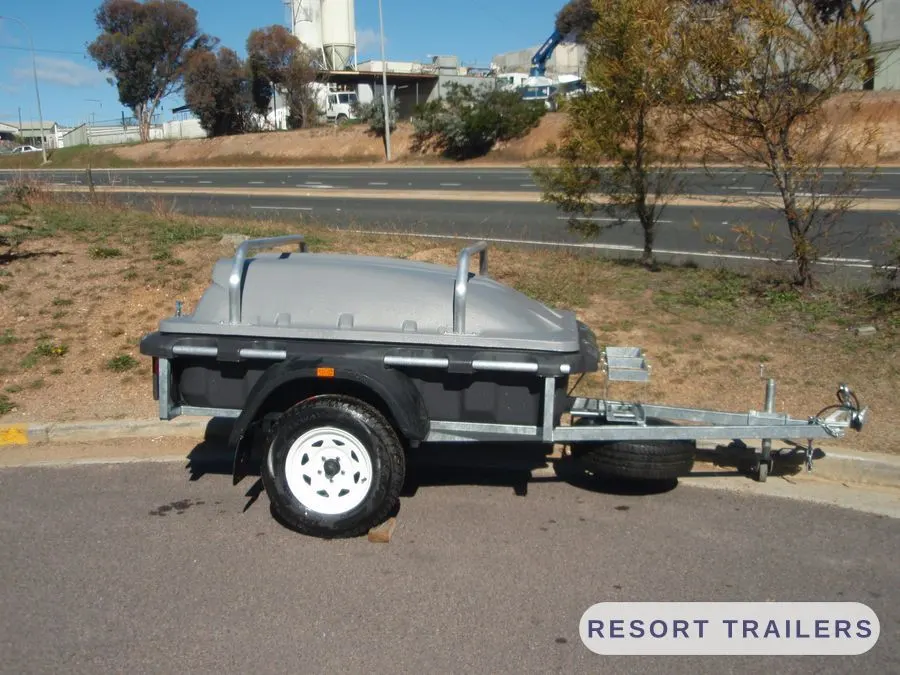 Pod camper trailer closed up, side view — built by Resort Trailers
