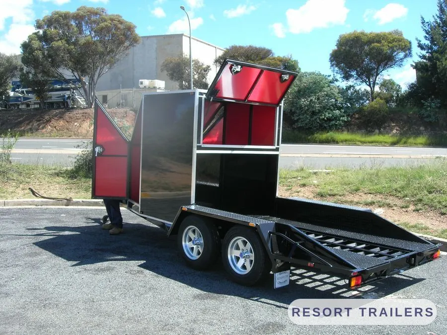 Enclosed car trailer loaded and ready to travel — built by Resort Trailers