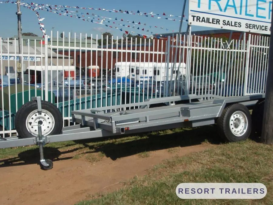 Galvanised tandem car float with full drive-on deck — built by Resort Trailers