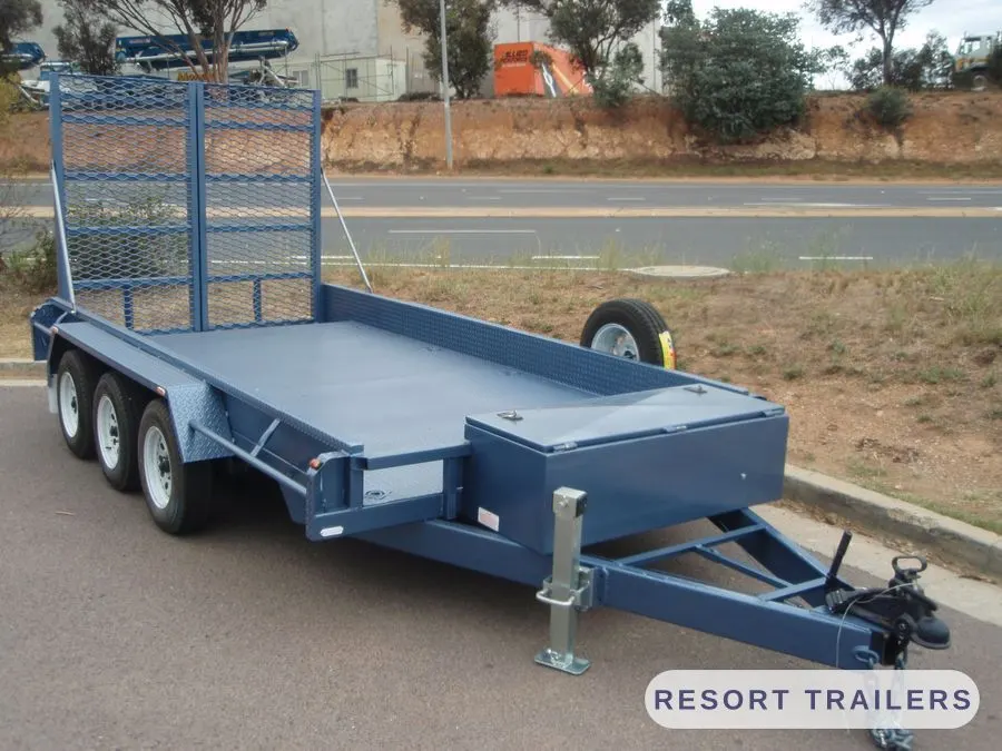 Tri-axle float with removable headboard frame — built by Resort Trailers