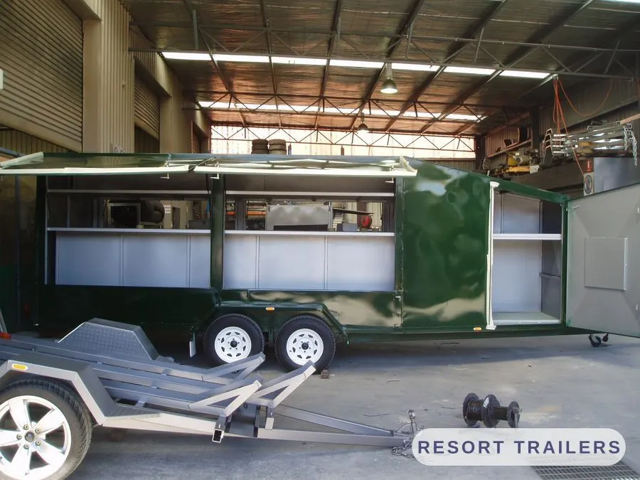 Enclosed trailer fitted out with internal shelving — built by Resort Trailers