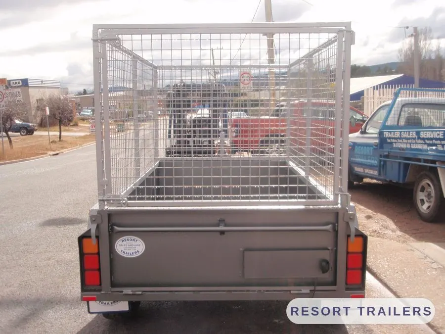 Galvanised cage trailer, rear view — built by Resort Trailers