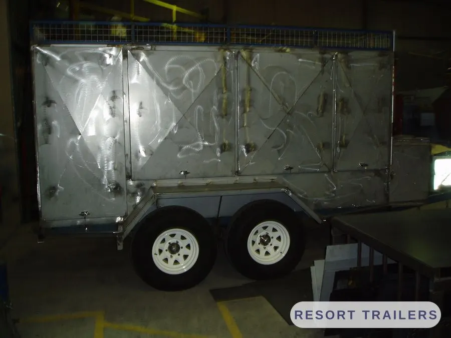 Galvanised trailer with twin doors and tandem axles — built by Resort Trailers
