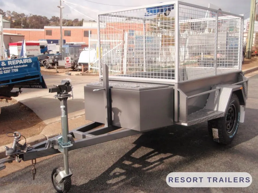 Galvanised off-road cage trailer with toolbox — built by Resort Trailers