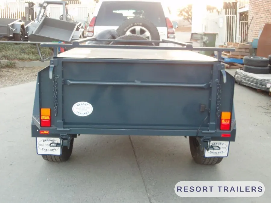 Slate grey off-road trailer with high sides and spare wheel — built by Resort Trailers