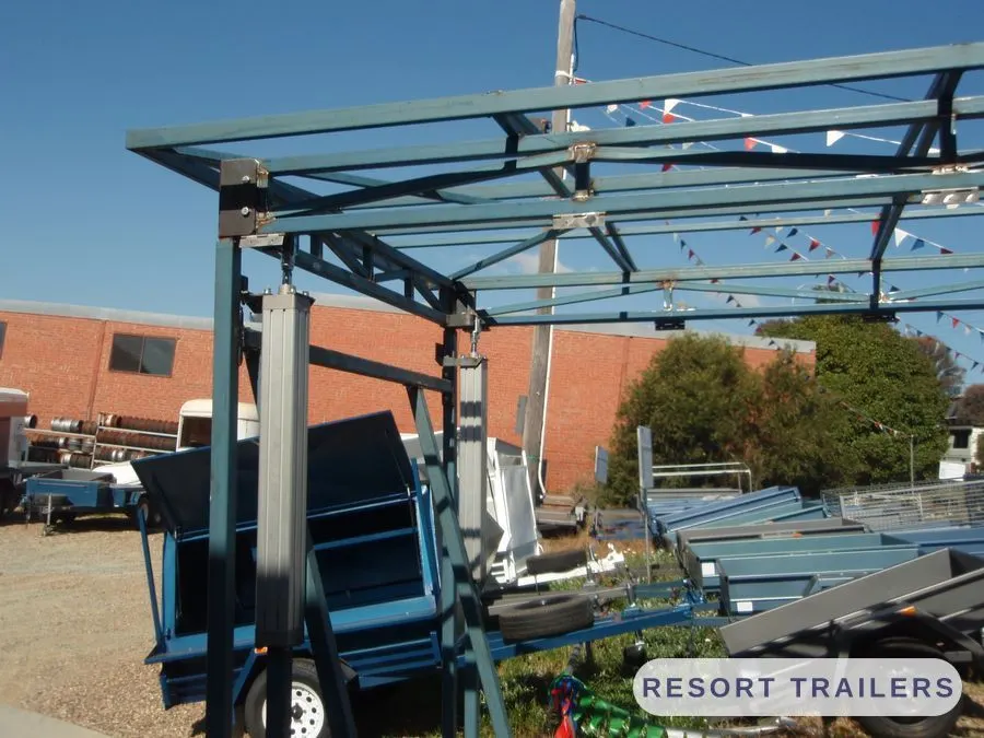 Gantry frame fabricated onto a tandem trailer base — built by Resort Trailers