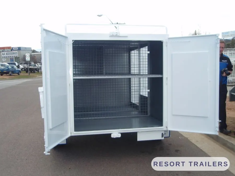 One-off club trailer with internal shelving and cage — built by Resort Trailers