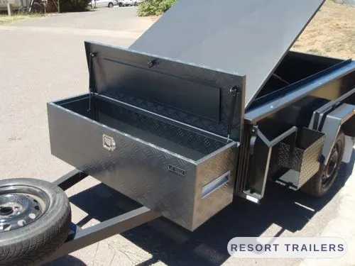 Site box built onto a custom box trailer — built by Resort Trailers