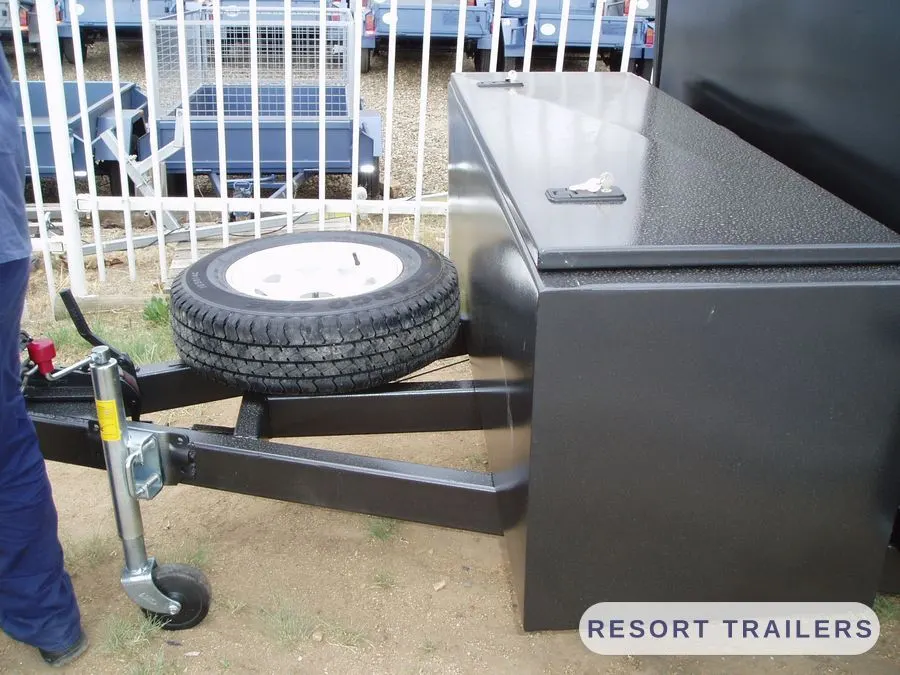 Lockable steel canopy on a tandem trade trailer — built by Resort Trailers