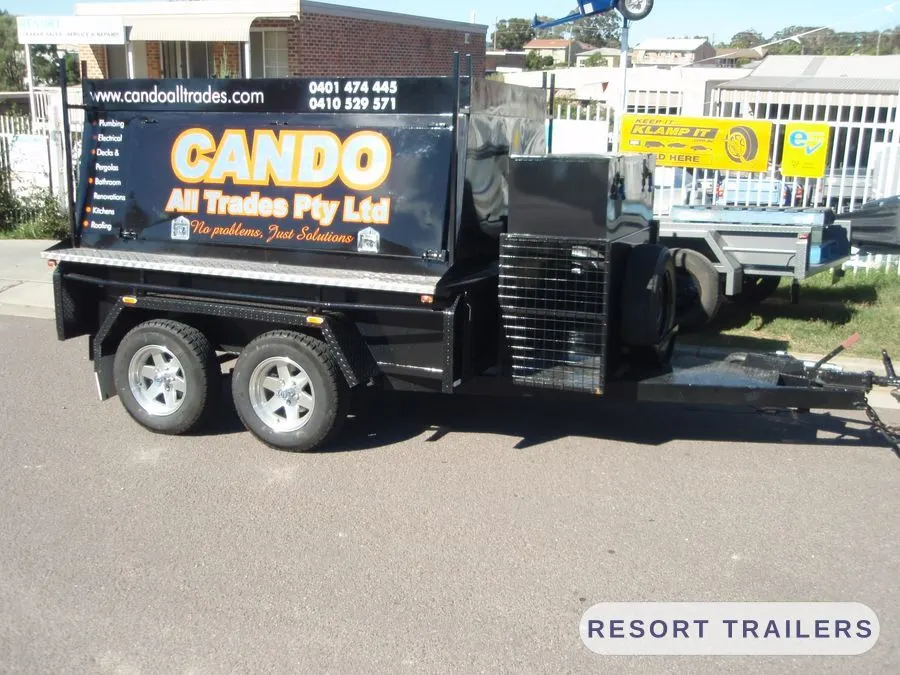 Trade trailer fitted out for a multi-trade business — built by Resort Trailers