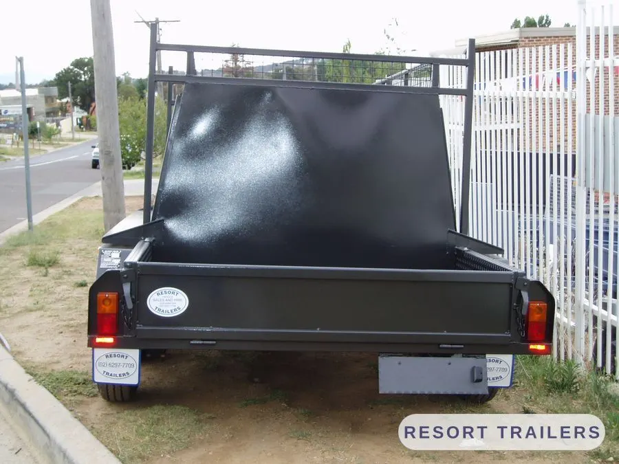 Trade trailer rear view with drop tailgate — built by Resort Trailers