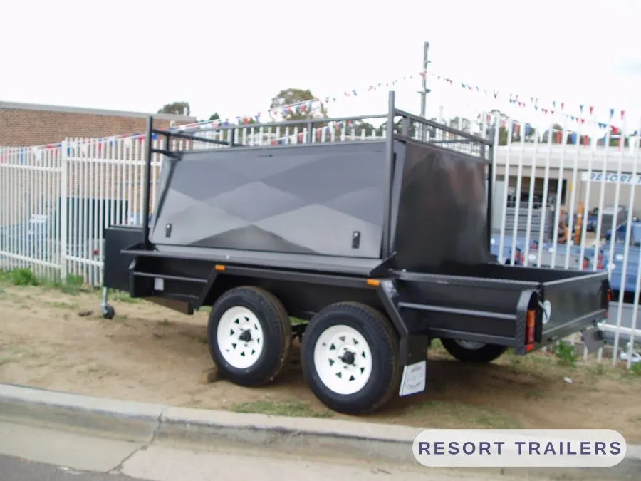 Trade trailer with high sides and roof rack frame — built by Resort Trailers